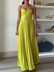 Solid Color Pleated Tube Elegant Maxi Dresses