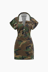Camo Print Cap Sleeve Crop Shirt And Slit Mini Skirt Set