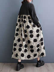 Asymmetric Buttoned Polka-Dot Split-Joint A-Line Long Sleeves Lapel Shirt Dress Midi Dresses