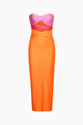 Contrast Twisted Front Midi Dress