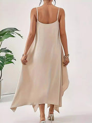 Asymmetric Solid Color Loose Sleeveless Spaghetti-Neck Maxi Dresses