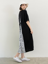 Original Half Sleeves Loose Contrast Color Split-Back Round-Neck Midi Dresses