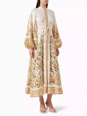 Flower Printed Long Sleeves Elegant Maxi Dresses