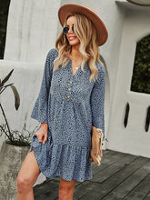V-Neck Polka Dot Long Flare Sleeves Mini Dress