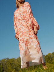 Floral Print Loose Long Sleeves Casual Maxi Dresses