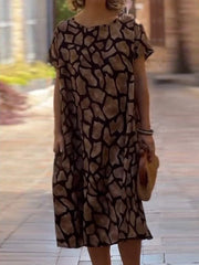 Floral Printed Split-Joint Loose Plus Size Round-Neck Midi Dresses