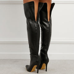 Black Leather Thigh High Boots