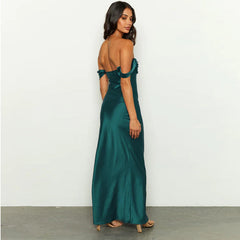Barbara Pleated Backless Evening Maxi Dress