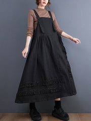 Oversize Loose Falbala Solid Color Denim Midi Dresses