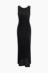 Diamond Crochet Knit Slit Sleeveless Dress