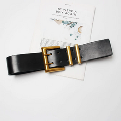 Wide Unisex Black Leather Belt