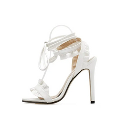 White Open Toe Ankle Ruffle Strap Sandals