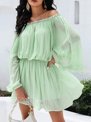 Solid Color Flared Sleeves Off-The-Shoulder Mini Dress