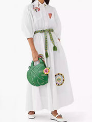 Floral Half Sleeves Polo Collar Elegant Maxi Dresses