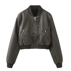 Brown Leather Bomber Jacket