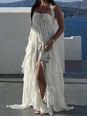 Solid Color Ruffled Tube Elegant Chiffon Maxi Dresses