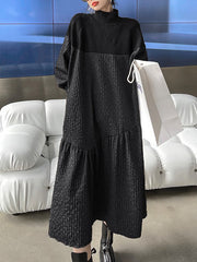 A-Line Long Sleeves Asymmetric Solid Color Split-Joint High-Neck Midi Dresses Sweater Dresses