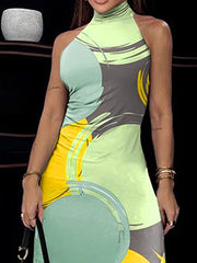 Printed Skinny Sleeveless High Neck Maxi Dresses