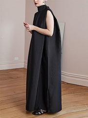 Solid Color Loose High Neck Maxi Dresses