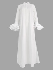 Buttoned Solid Color Split-Joint Split-side A-line Flared Sleeves Lapel Maxi Dresses