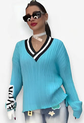 knitted V-neck letter sweater