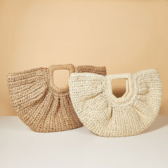 Brown Braided Design Straw Bag