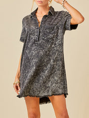 Fringed Pleated Pockets Split-Joint A-Line Loose Lapel Mini Dresses