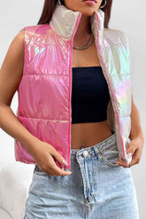 Turtleneck Color Block Pink Chrome Sleeveless Vest