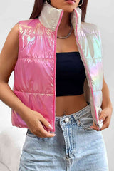 Turtleneck Color Block Pink Chrome Sleeveless Vest