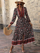 Bohemia Puff Sleeves Floral Printed V-Neck Dress