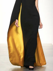 Asymmetric Contrast Color Irregularity Round-Neck Maxi Dresses