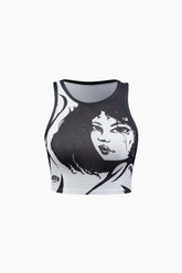 Face Print Rib Tank Top