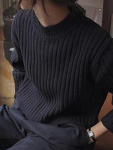 Solid Ribbed Crew Neck Short Knit Sweater