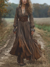 Solid Color Ruffled Long Sleeves Vintage Maxi Dresses