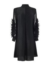 Embroidered Pleated Solid Color Long Sleeves Loose Round-neck Midi Dresses