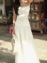 Set: Ruffle Trim Bow Accent Tube Top + Midi Skirt