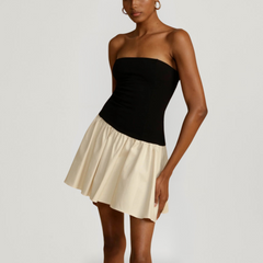Black & Cream Dropped Waist Dress