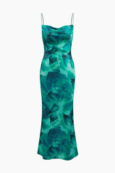 Floral Print Cowl Neck Backless Maxi Dress