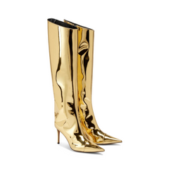 Gold High Fashion Metallic Knee High Boots