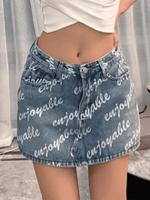 High Waist Letter Print Denim Skirt