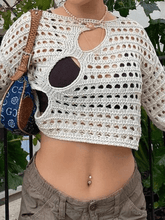 Hollow Out Long Sleeve Knit Crop Top