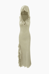 Hooded Ruffle Hem Slit Maxi Dress