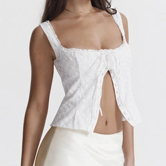 White Broderie Anglaise Front Button Up Top