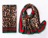 Leopard Print Scarf With A Red And Green Trim