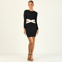 Ribbed Long Sleeve Cutouts Mini Dress