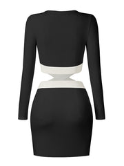 Ribbed Long Sleeve Cutouts Mini Dress