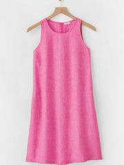 Woven Casual Cotton Linen Comfortable Round Neck Sleeveless Dress