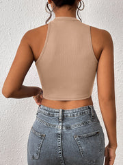 Knitted Round Neck Cropped Asymmetrical Crop Tank Top