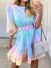 Tie Dye Dress Fashion Holiday Style Ruffle Waist Slim Printed Pastel Dress