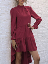 New solid color long sleeve irregular half turtleneck dress